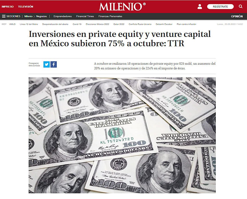 Inversiones en private equity y venture capital en Mxico subieron 75% a octubre: TTR